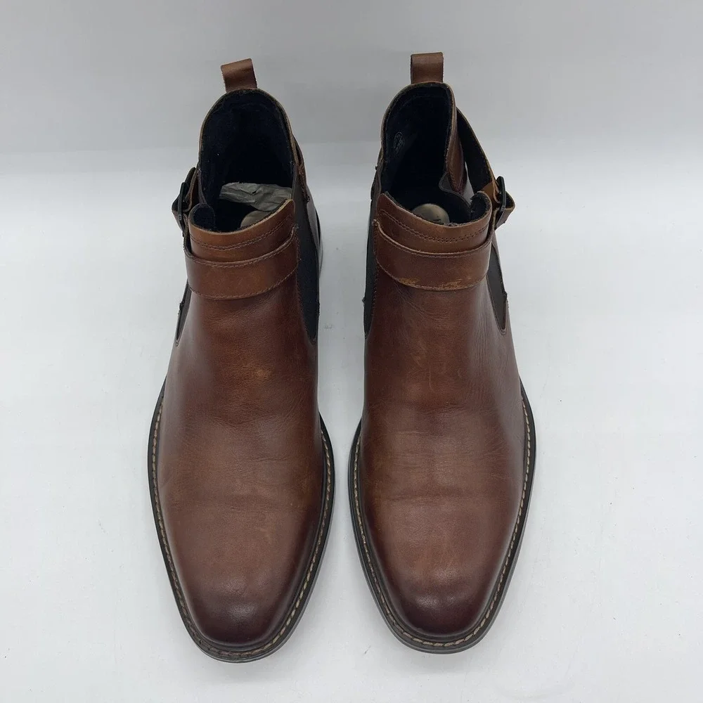 Kenneth Cole New York Sum-Times Mens Size 9.5 Chelsea Leather Boots Cognac Brown
